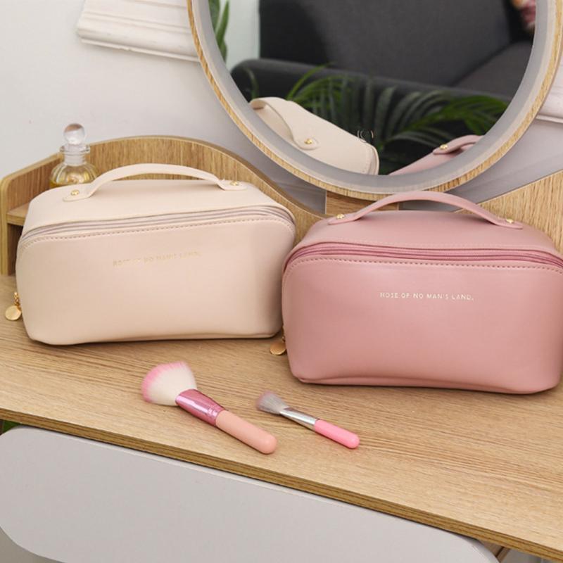 Large Capacity Makeup Bag, Portable Cosmetic Storage Bag with Handle, Zipper Makeup Organizer Pouch, Versatile Storage Bag for Travel, Outing, Makeup Tools