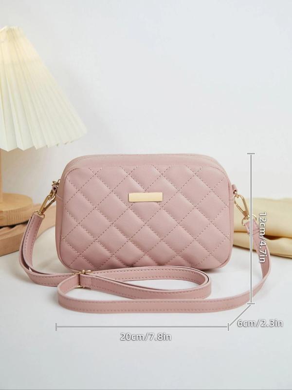 Summer Fashion Geometric Zipper Crossbody Bag, Vintage Check Quilted Pattern Pu Leather Small Designer Square Bag for Daily Used