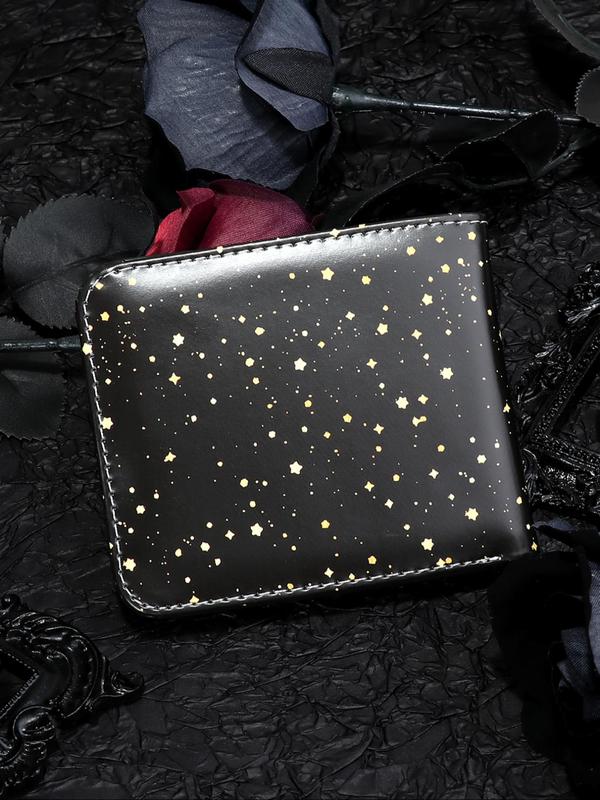 Men's Casual Star & Moon Pattern Short Wallet, Trendy Zipper Card Holder, Business Card Holder for Men for Daily Use