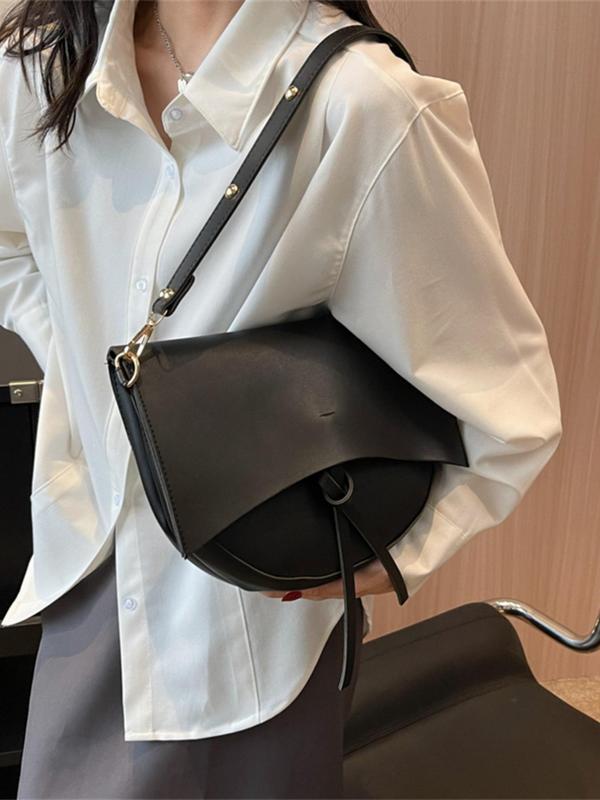 Women's Solid Color Saddle Bag, Fashionable PU Leather Texture Crossbody Bag for Daily Used, Casual Trendy Versatile High-quality Daily Commuting Bag