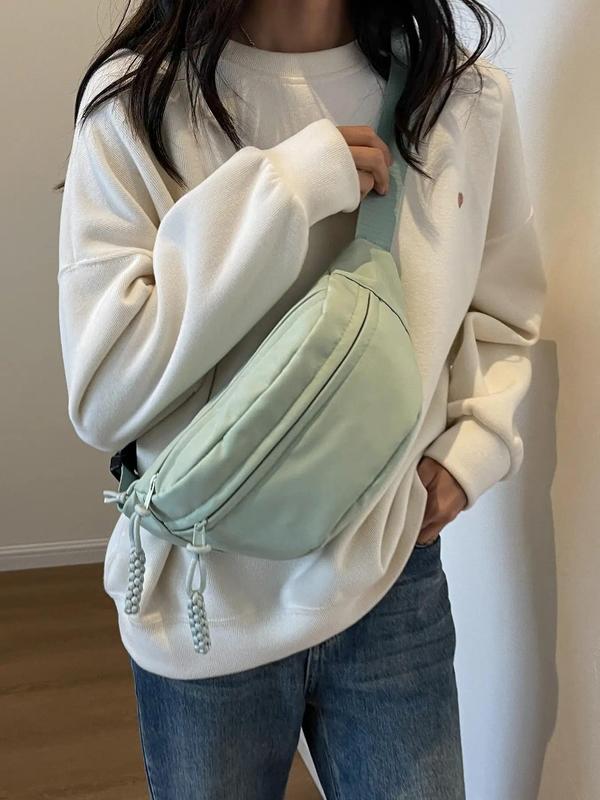 Women's Solid Color Fanny Pack, Fashionable Casual Zipper Chest Bag for Girls, Minimalist Style All-match Basic Sling Bag for Daily Used