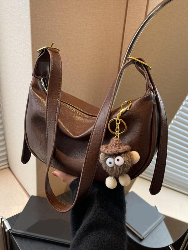 Women's Elegant Cartoon Charm Decorated Crossbody Bag with Charm, Fashionable Pu Leather Shoulder Bag for Daily Used, Casual Trendy Versatile High-quality Daily Commuting Bag