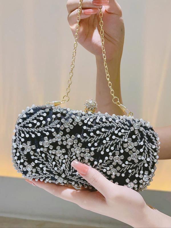 Women's Elegant Flower Decor Rhinestone Decor Evening Bag, Fashion Elegant Versatile Clutch Purse, Gorgeous Shoulder Bag With Chain Strap