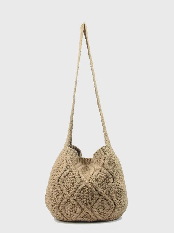 Women's Summer Minimalist Solid Color Crochet Shoulder Bag As Gift, Simple Design Plain Designer Crossbody Bag, Casual Fashionable Knitting Bag, Leisure Style Large Capacity Tote Bag for Women for Fall 2024, Purse