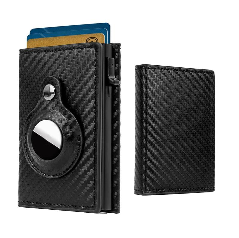 Mens Smart Wallet Card Holder : Leather,  Slim, Carbon Fiber, Minimalist -5-10 Card Capacity  | Cash Slot (Black),keychain bag