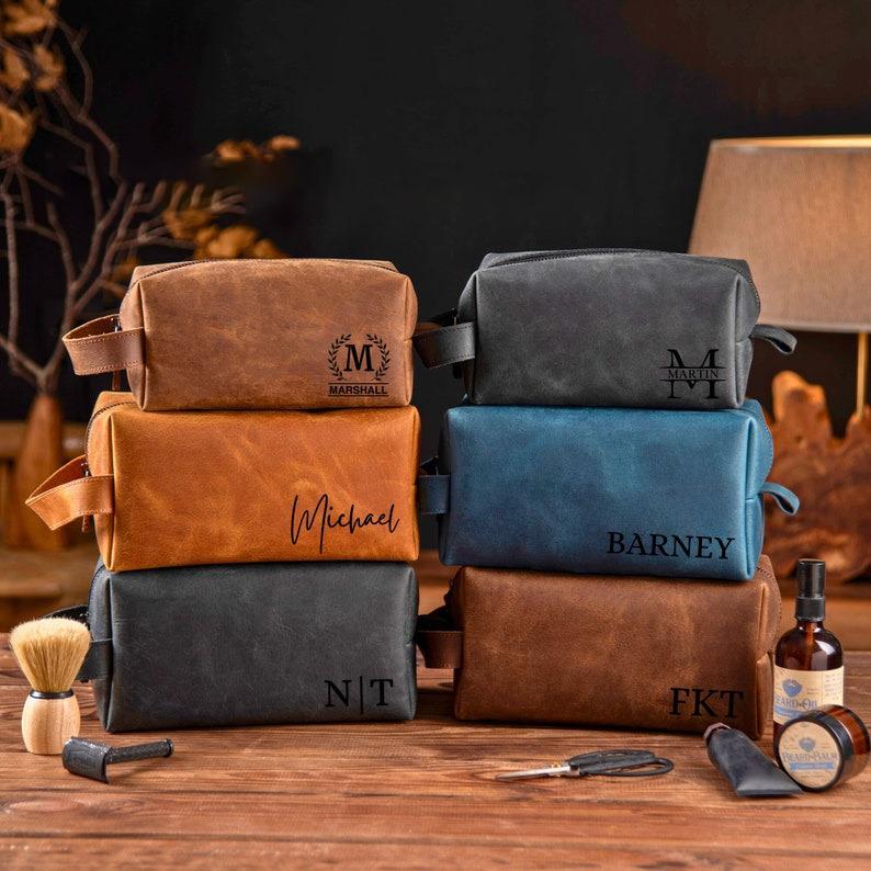 Fathers Day Gift for Dad, Men's Leather Toiletry Bag, Personalized Dopp Kit, Groomsman Gift, Mens Shave Bag, Anniversary Gift for Him, Birthday Gift for Him, Fall Gift, Christmas Gift