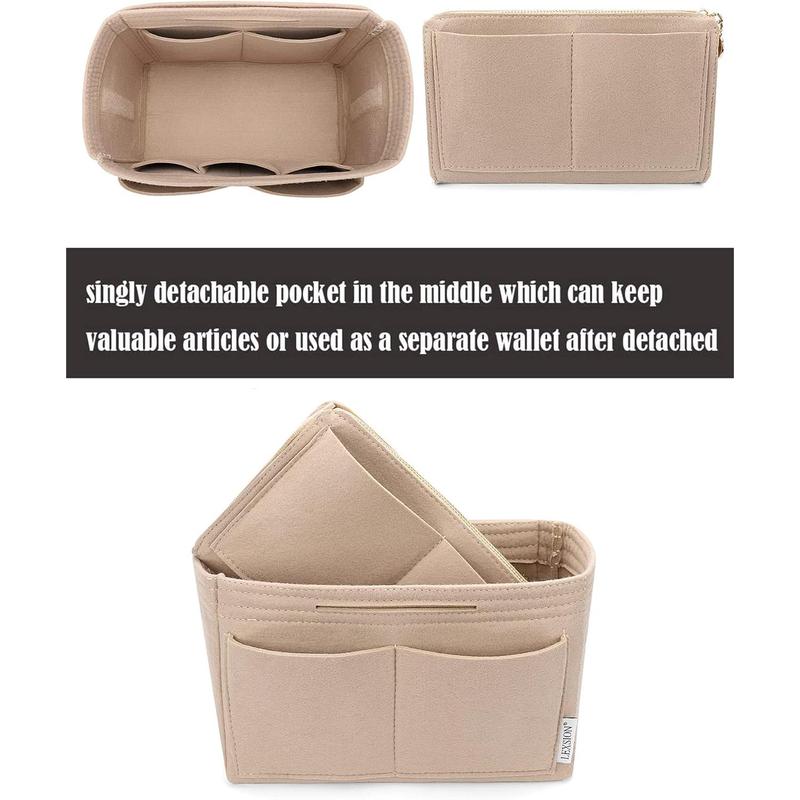 LEXSION Felt Purse Bag Organizer Insert with zipper Bag Tote Shaper Fit Speedy Neverful PM MM 8021 Beige M