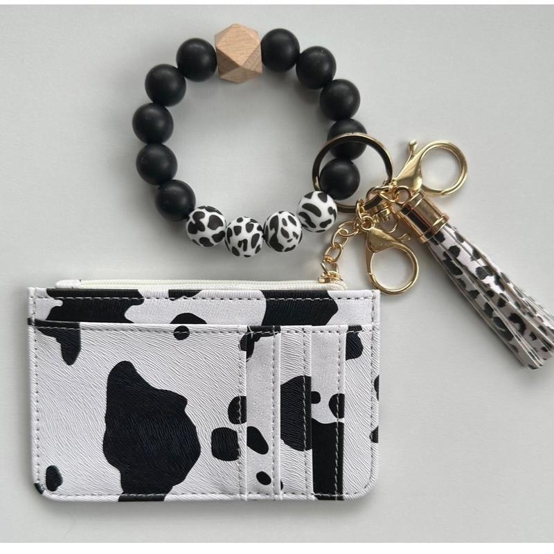 Cow Print Slim Wallet & Wristlet with Zipper