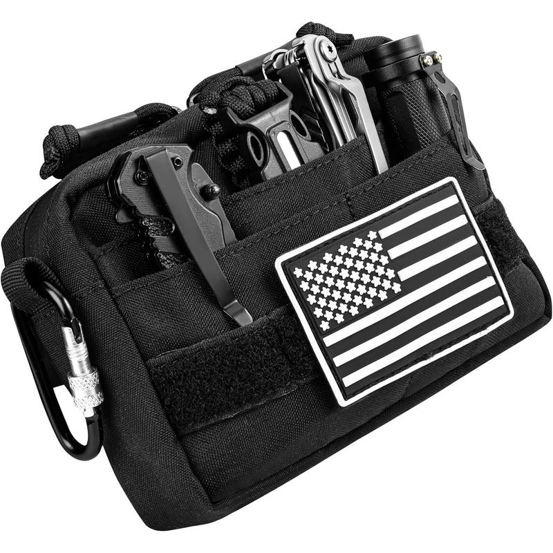 Belt Pouches for Men, Water Resistant Small Belt Bag with  Flag Patch, Pocket Organizer Storage EDC Gear for Work, Travel, Hiking