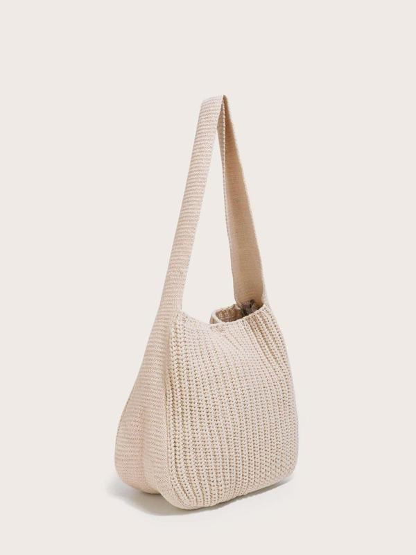 Women's Summer Minimalist Solid Color Crochet Shoulder Bag As Gift, Simple Design Plain Designer Crossbody Bag, Casual Fashionable Knitting Bag, Leisure Style Large Capacity Tote Bag for Women for Fall 2024, Purse