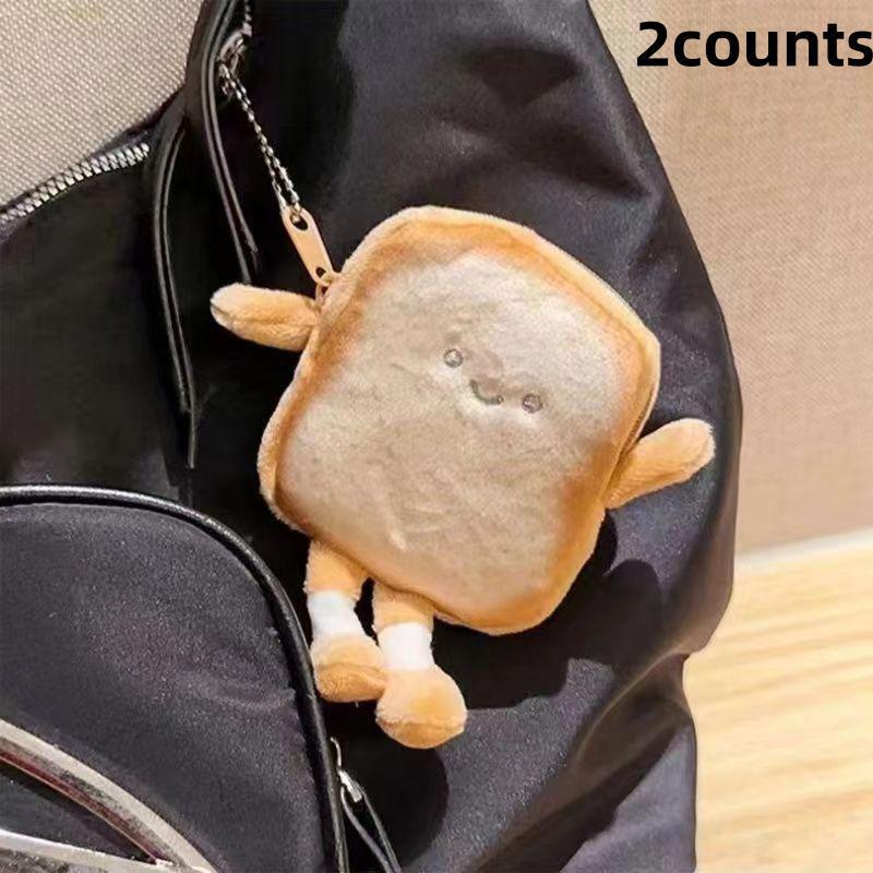 Cute Toast Design Coin Purse, 2 Counts Portable Creative Mini Storage Bag, Zipper Coin Purse for Home & Travel, Home Organizer