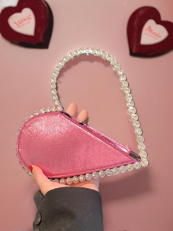 Mini Heart Shape Evening Bag As Gift, Trendy Rhinestone Decorated Handbag for Party Wedding, Novelty Trendy Versatile High-quality Daily Bag for Lovers Day Outfits