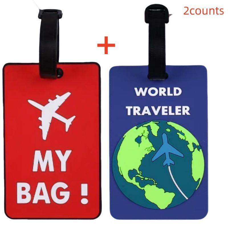 World Traveler Letter Pattern Luggage Tags, 2 Counts set Creative PVC Travel Label, Multi-function Anti-lost Hanging Tag for Suitcase, Bag, Backpack