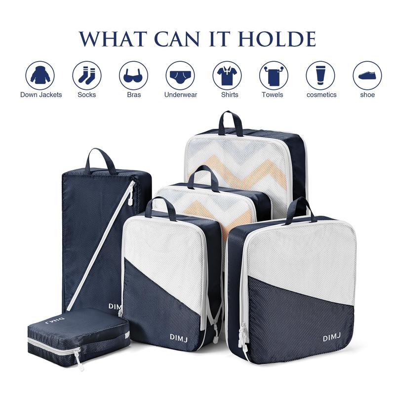 7 Set DIMJ Compression Packing Cubes,  Organizer Cubes for Suitcase Travel Luggage Organizer Compression Packing Cubes