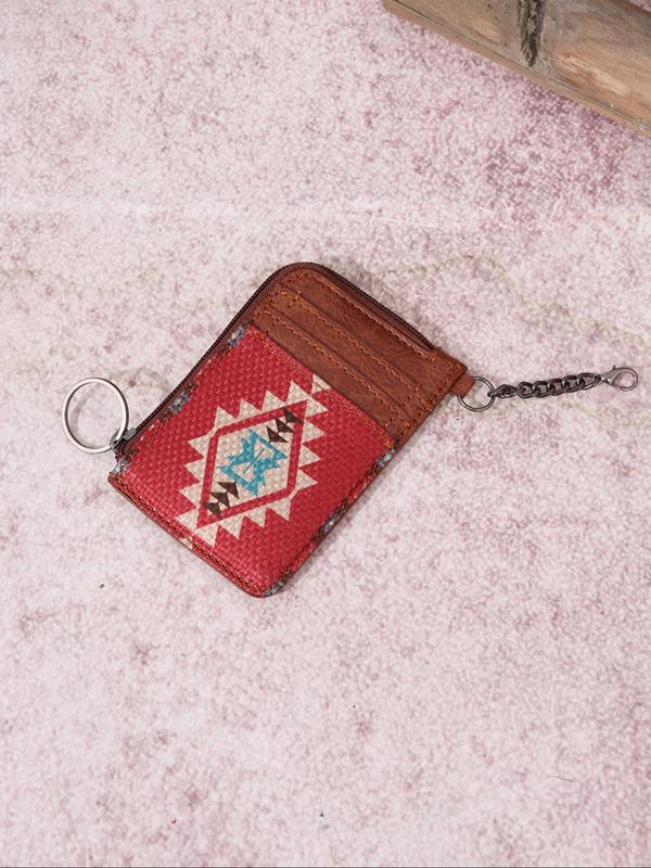 Women's Boho Style Colorful Ethnic Pattern Zip-up Card Holder & Coin Purse, Summer Casual Trendy Short Wallet with Card Slots, Fashionable Vintage Card Holder for Daily Use, Geometric Pattern Handbag