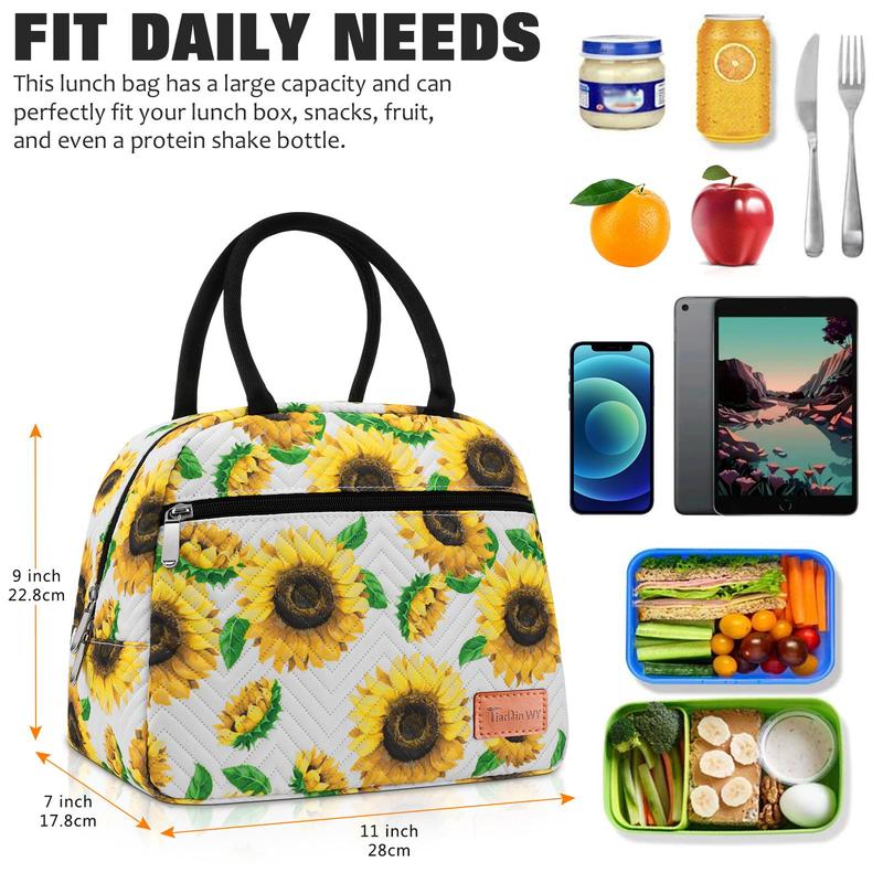 Flower Pattern Bento Bag, 1 Count Portable Multifunctional Insulated Lunch Bag with Handle, Lunch Box Storage Bag for School Office Outdoor Camping Picnic