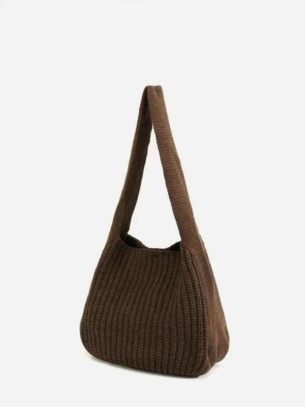 Women's Summer Minimalist Solid Color Crochet Shoulder Bag As Gift, Simple Design Plain Designer Crossbody Bag, Casual Fashionable Knitting Bag, Leisure Style Large Capacity Tote Bag for Women for Fall 2024, Purse