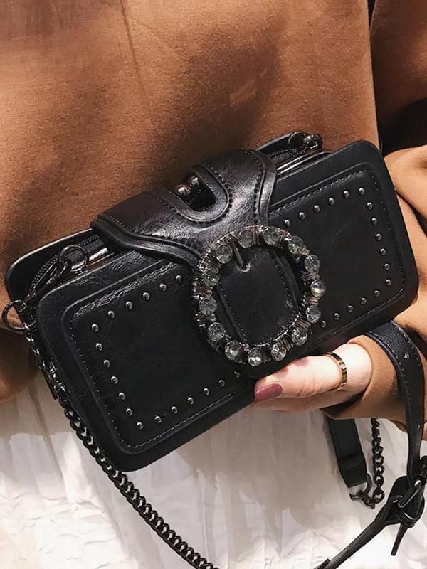 Women's Fashion Rivet Decorated Crossbody Bag for Summer, Vintage Bag for Party, Luxury Bags Crossbody Trendy Shoulder Bag for Women Casual Daily Commuting Bag, Luxury Designer Bag, Everyday Bags for Fall Outfits & Fall Freshness