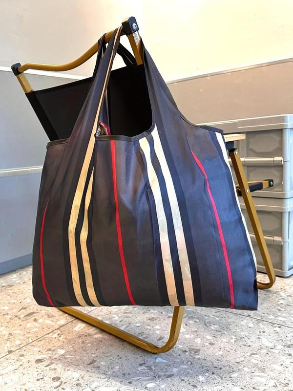 Fashion Striped Pattern Shopping Bag,  Large Capacity Foldable Shoulder Bag, Waterproof Portable Shopping Bag for Daily Use