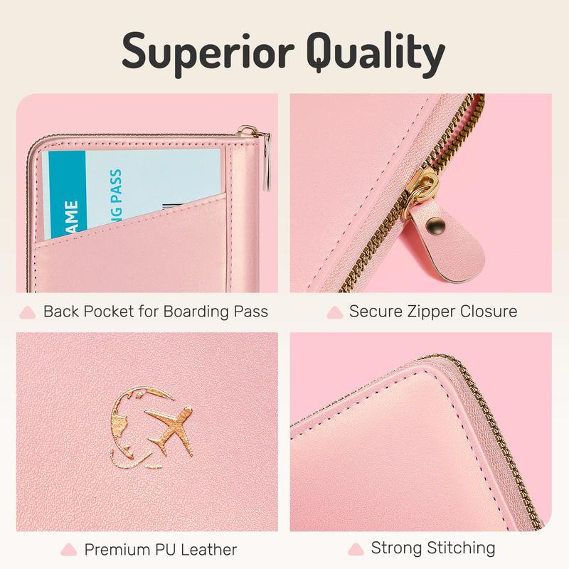 Passport Holder with Safe Zipper Closure, Premium Passport Wallet for Travel, RFID Blocking Passport Cover, Cute Passport Book Case, Waterproof Travel Accessories for Women Men