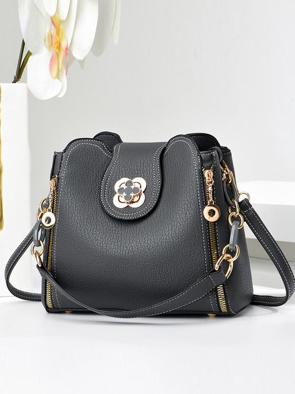 Women's Fashionable Solid Color Shoulder Bag, 2024 New Style Trendy Versatile Buckle Decorated Shoulder Bag, Casual Trendy Versatile Daily Affordable Luxury Bag