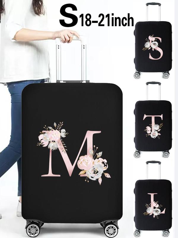 Letter & Floral Pattern Luggage Cover, Stretch Suitcase Protector, Baggage Dust Case Cover, Suitable for 29-32 Inch Suitcase Case, Travel Accessories