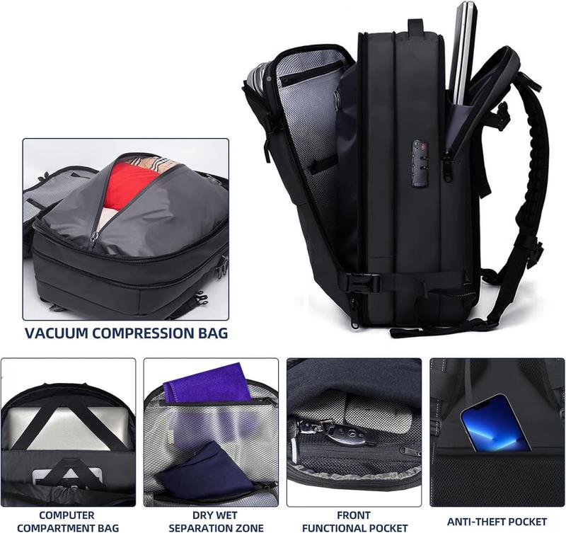 Vacpack Backpack, 60L Expandable Backpack Vacuum with Pump and TSA Customs Lock, Alepeak Vacuum Backpack Suitable for Travel Business Men Women Water Resistant