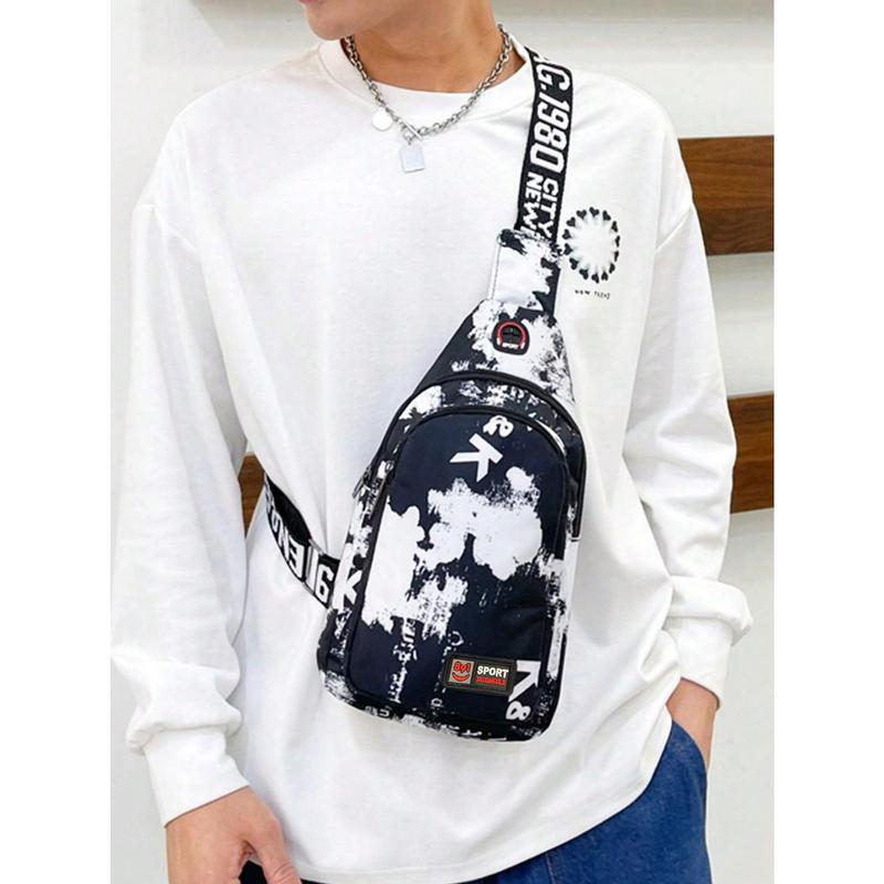 Men's Large Capacity Crossbody Chest Bag, Sling Bag Wide Strap Chest Bag With Headphone Hole, Versatile Lightweight Belt Bags Shoulder Satchel Bag For Travel Walking Hiking, Sport Fanny Pack Outdoor Men Gifts Father Gifts Fathers Day Gifts Dad College Bag