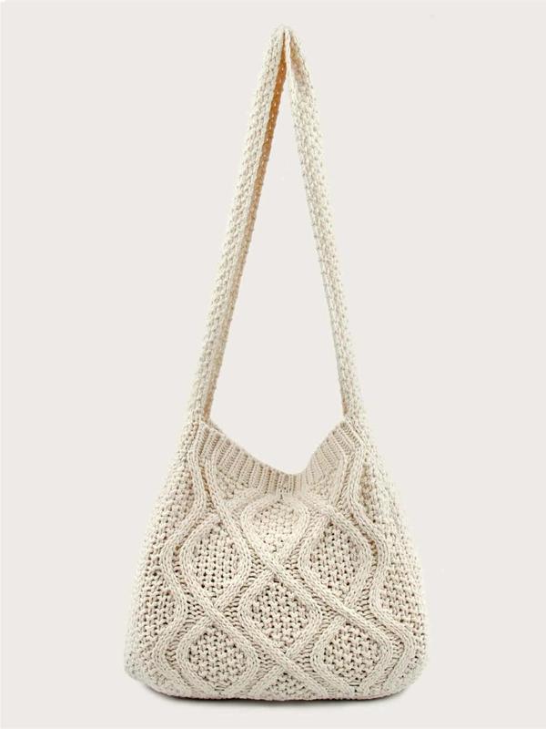 Women's Summer Minimalist Solid Color Crochet Shoulder Bag As Gift, Simple Design Plain Designer Crossbody Bag, Casual Fashionable Knitting Bag, Leisure Style Large Capacity Tote Bag for Women for Fall 2024, Purse