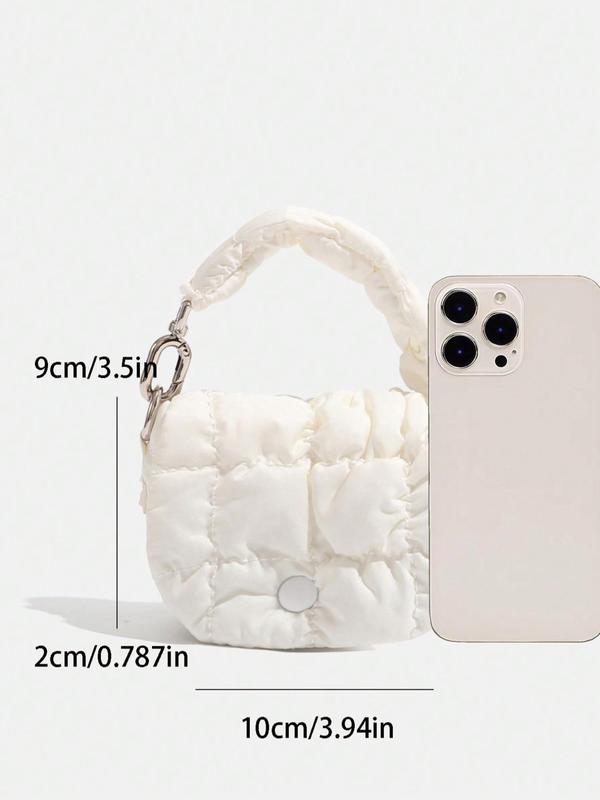 Women's Solid Color Ruched & Quilted Design Coin Purse, Fashionable Mini Handbag for Earphone & Key, Casual Trendy Versatile Coin Storage Bag