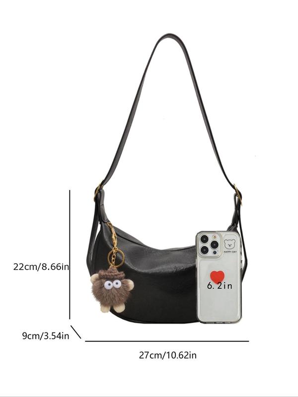 Women's Elegant Cartoon Charm Decorated Crossbody Bag with Charm, Fashionable Pu Leather Shoulder Bag for Daily Used, Casual Trendy Versatile High-quality Daily Commuting Bag