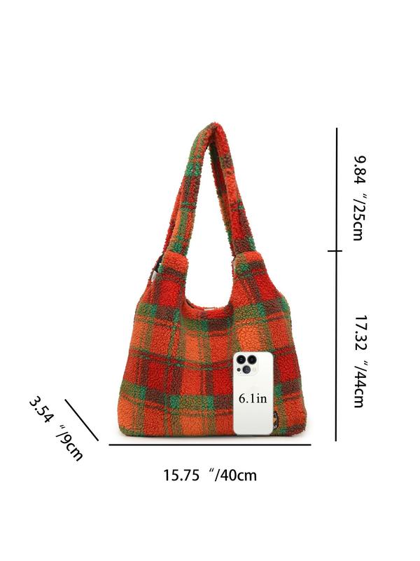 Women's Colorblock Plaid Pattern Tote Bag, Large Capacity Shoulder Bag, Retro Y2K Stylish Tote Bag for Women & Girls