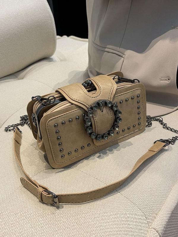 Women's Fashion Rivet Decorated Crossbody Bag for Summer, Vintage Bag for Party, Luxury Bags Crossbody Trendy Shoulder Bag for Women Casual Daily Commuting Bag, Luxury Designer Bag, Everyday Bags for Fall Outfits & Fall Freshness