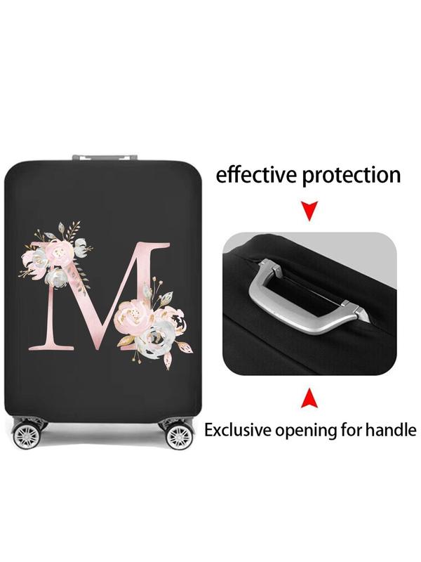 Letter & Floral Pattern Luggage Cover, Stretch Suitcase Protector, Baggage Dust Case Cover, Suitable for 29-32 Inch Suitcase Case, Travel Accessories