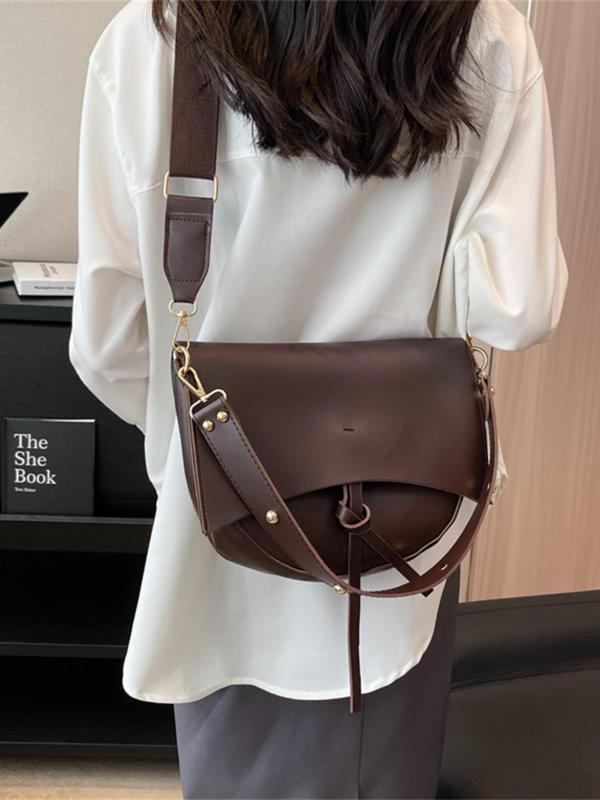 Women's Solid Color Saddle Bag, Fashionable PU Leather Texture Crossbody Bag for Daily Used, Casual Trendy Versatile High-quality Daily Commuting Bag