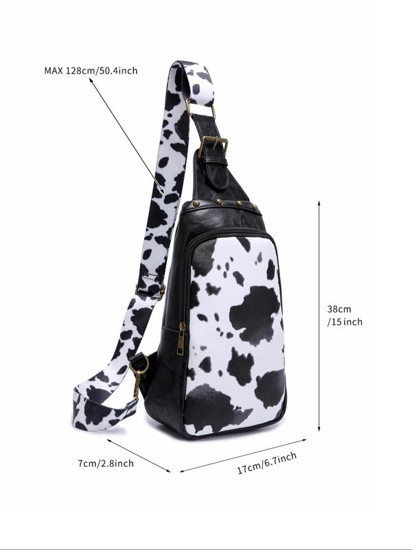 Men's Casual Cow Print Zipper Belt Bag, Vintage Trendy Sling Bag for Daily Used, Trendy Versatile High-quality Daily Commuting Bag for Women