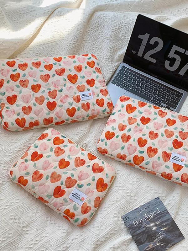 Fashionable Heart Pattern Solid Color Quilted Laptop Bag, Portable Shockproof Laptop Bag, Laptop Case for iPad MacBook Air MacBook