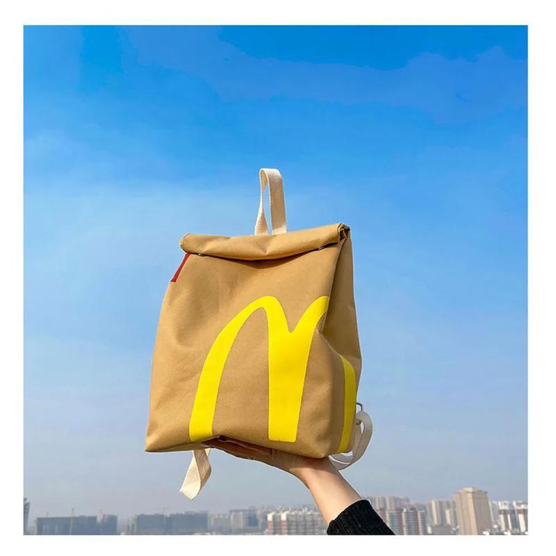 Funny McDonald's KFC Starbucks Paper Bag Casual Canvans Backpack Large Capacity Student School Bags Birthday Gift