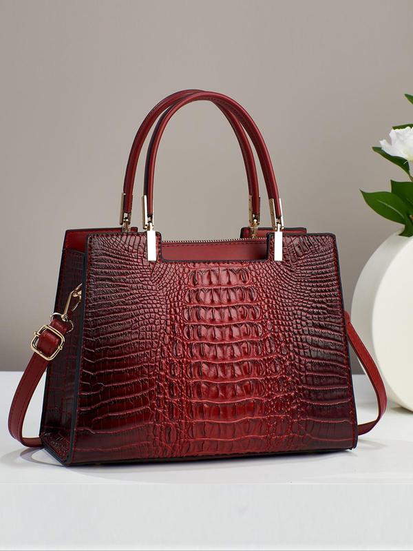 Women's Elegant Crocodile Embossed Handbag, Fashionable Large Capacity Shoulder Bag for Daily Used, Casual Trendy Versatile High-quality Daily Commuting Bag