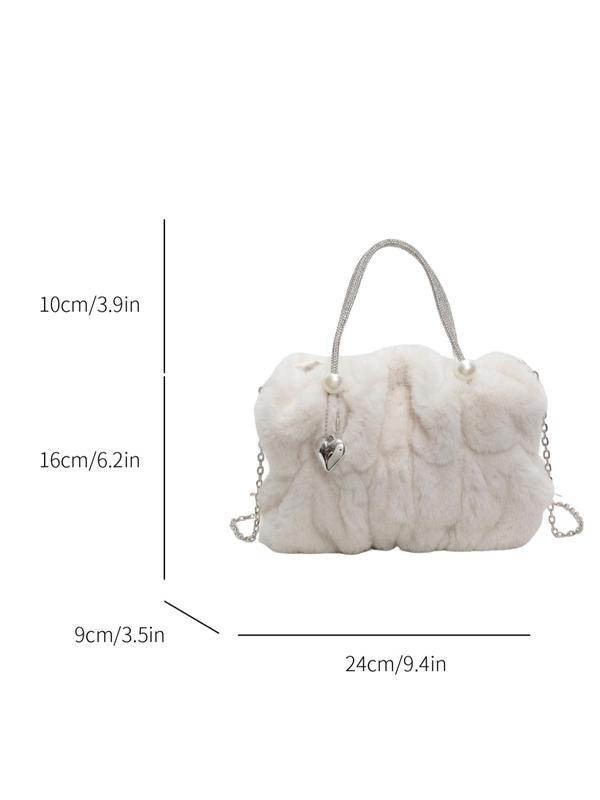 Women's Solid Color Fluffy Ruched Design Shoulder Bag, Fashionable Chain Strap Crossbody Bag for Daily Used, Casual Trendy Versatile High-quality Daily Commuting Bag