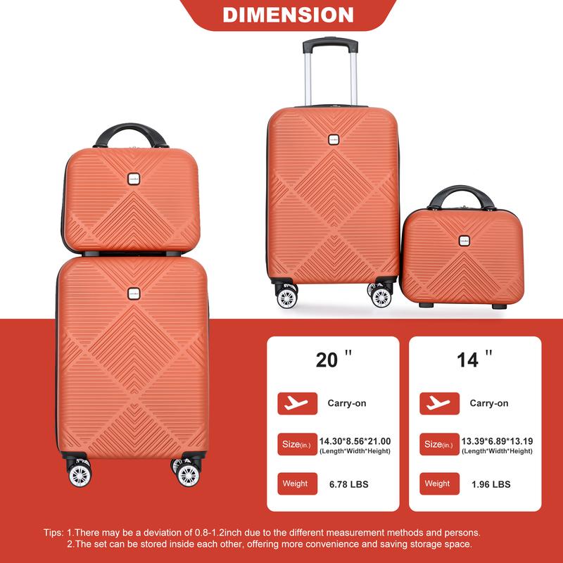 2Piece Luggage Sets ABS Lightweight Suitcase , Spinner Wheels, (20 14)