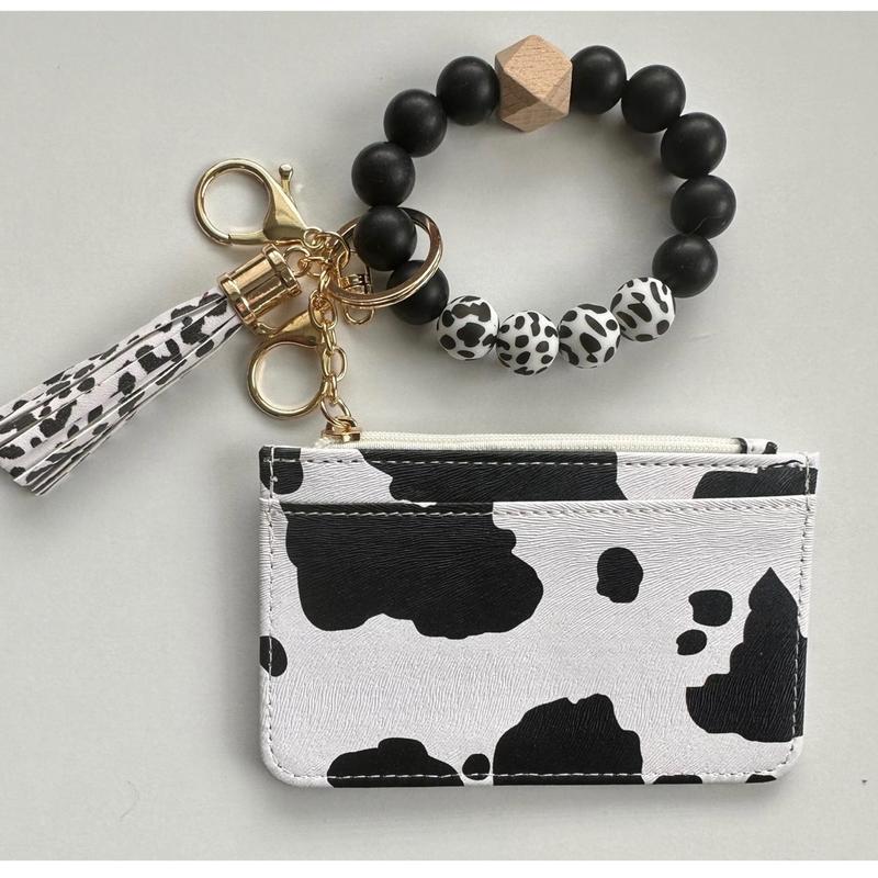 Cow Print Slim Wallet & Wristlet with Zipper