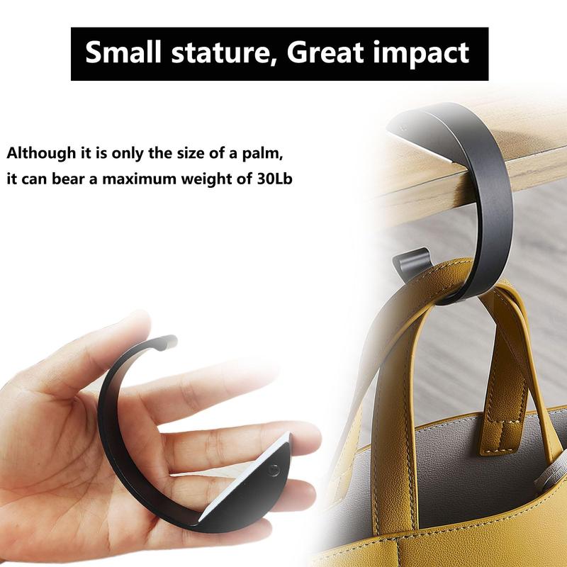 2PCS C Shape Purse Hook - Heavy Duty Table Handbag Hanger - Foldable Alloy Bag Holder for Desk - 2 Black