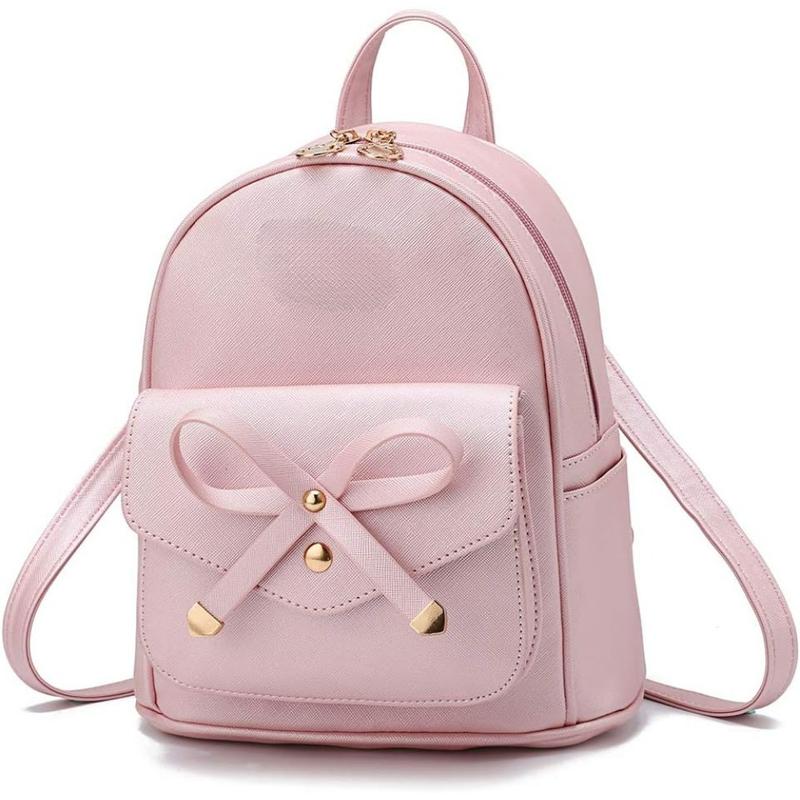 Girls Bowknot Cute Leather Backpack Mini Backpack Purse for Women