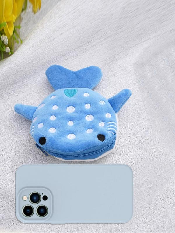 Women's Cute Cartoon Whale Design Plush Zipper Wallet, Fashionable Animal Design Purse for Daily Used & Work, Casual Trendy Versatile High-quality Daily Bag for Gift