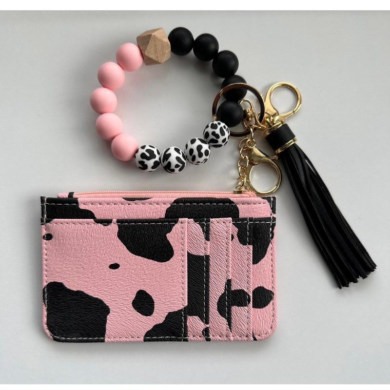 Cow Print Slim Wallet & Wristlet with Zipper