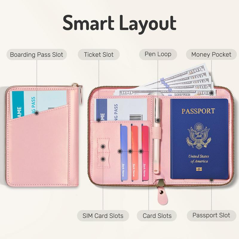 Passport Holder with Safe Zipper Closure, Premium Passport Wallet for Travel, RFID Blocking Passport Cover, Cute Passport Book Case, Waterproof Travel Accessories for Women Men