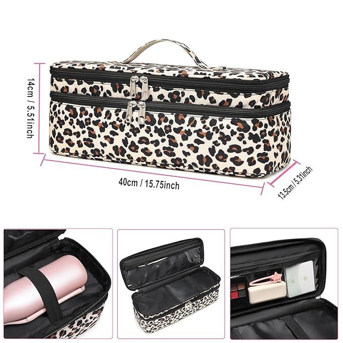 Double-Layer Hair Dryer Volumizer Styler Carrying Case - Water Resistant Travel Organizer for FlexStyle Attachment (Bag Only) - Leopard Print