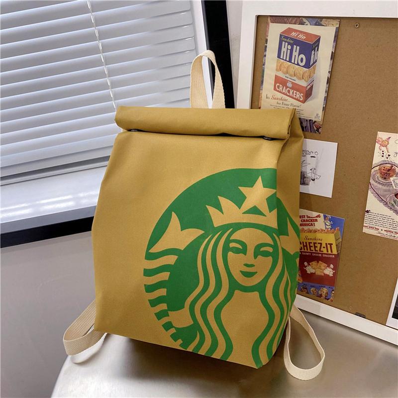 Funny McDonald's KFC Starbucks Paper Bag Casual Canvans Backpack Large Capacity Student School Bags Birthday Gift