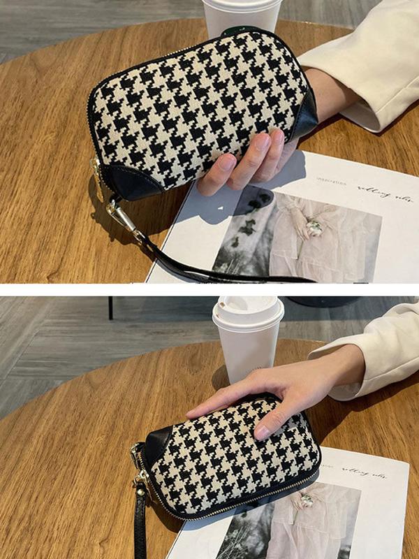 Women's Fashionable Plaid Pattern Zipper Wristlet Wallet, Casual Versatile Coin Purse with Comfortable Wide Wristband, Portable Daily Storage Bag for Travel, Credit Card, Key